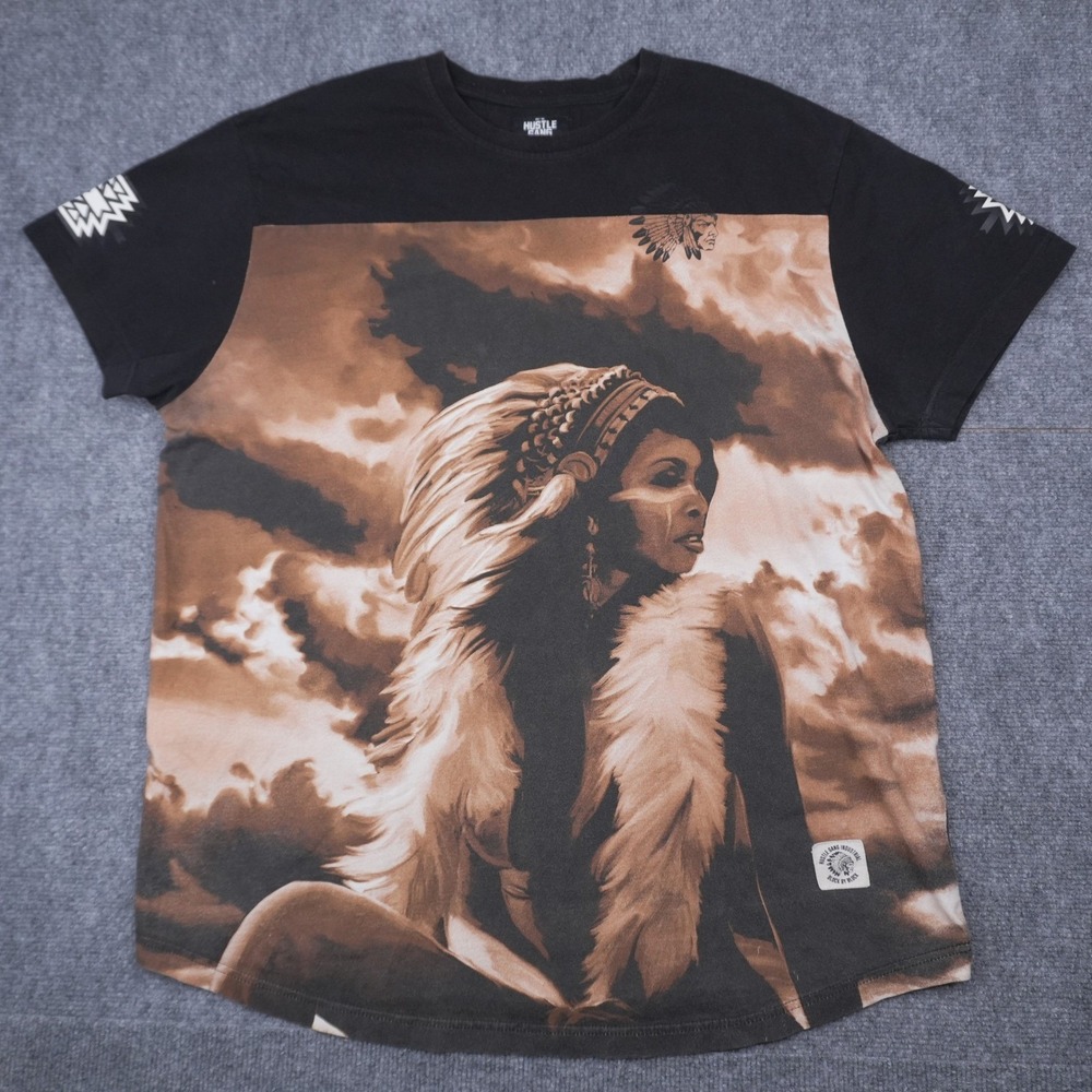 Hustle‎ Gang T-Shirt Mens 2XL Black Lone Brave Graphic Headdress Streetwear Tee
